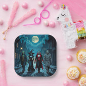 Hexe, Vampire, Dracula und Mummy-Halloween-Party Pappteller (Party)