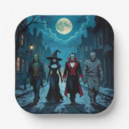 Hexe, Vampire, Dracula und Mummy-Halloween-Party Pappteller