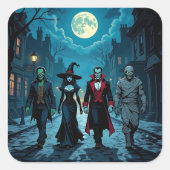 Hexe, Vampire, Dracula und Mummy-Halloween-Party Quadratischer Aufkleber (Vorderseite)