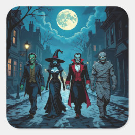 Hexe, Vampire, Dracula und Mummy-Halloween-Party Quadratischer Aufkleber