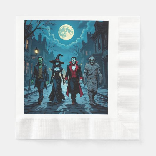 Hexe, Vampire, Dracula und Mummy-Halloween-Party Serviette (Vorderseite)