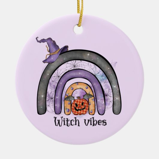 Hexe Vibes Black Rainbow Keramik Ornament (Vorne)