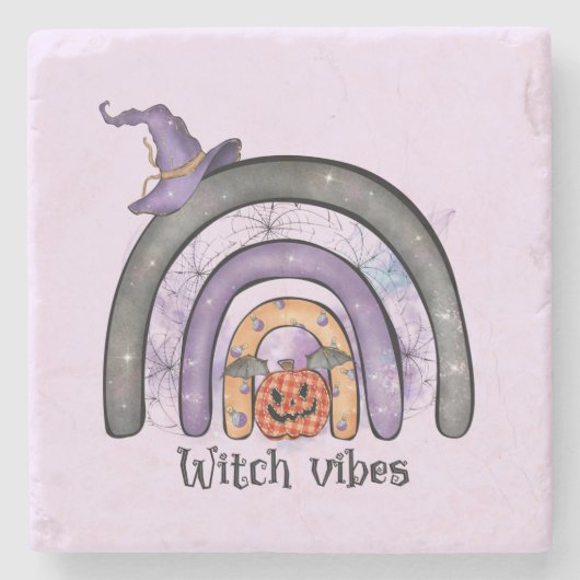 Hexe Vibes Black Rainbow Steinuntersetzer (Vorderseite)