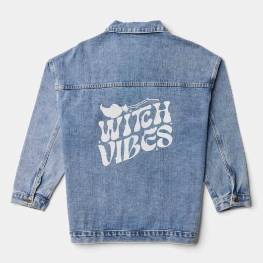 Hexe Vibes Halloween Magic Broom Jeansjacke (Rückseite)
