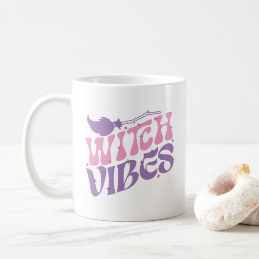 Hexe Vibes Halloween Magic Broom Kaffeetasse (Mit Donut)