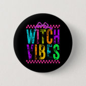 Hexe Vibes Halloween Neon Checkered Bow Button (Vorderseite)