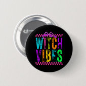 Hexe Vibes Halloween Neon Checkered Bow Button (Vorne & Hinten)
