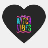 Hexe Vibes Halloween Neon Checkered Bow Herz-Aufkleber (Vorderseite)