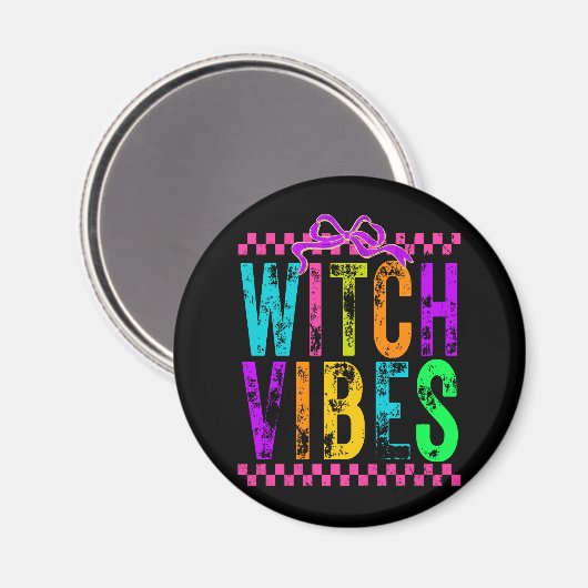 Hexe Vibes Halloween Neon Checkered Bow Magnet (Vorderseite/Rückseite)
