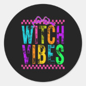 Hexe Vibes Halloween Neon Checkered Bow Runder Aufkleber (Vorderseite)