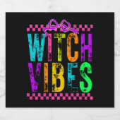 Hexe Vibes Halloween Neon Checkered Bow Schaumweinetikett (Einzelnes Label)