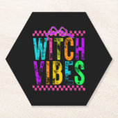 Hexe Vibes Halloween Neon Checkered Bow Untersetzer (Vorderseite)