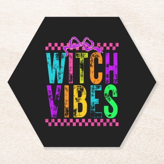 Hexe Vibes Halloween Neon Checkered Bow Untersetzer (Vorderseite)