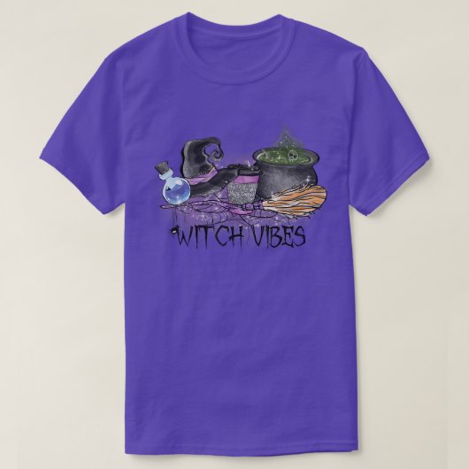 Hexe Vibes Witch Hat Broom Cauldron Potion Hallow T-Shirt (Design vorne)