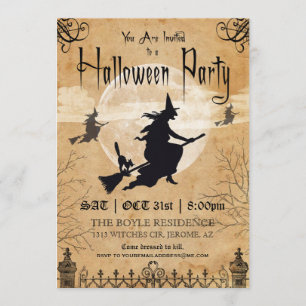 Hexe-Vintage Halloween-Party-Einladung Einladung