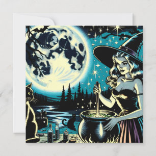 Hexe von Halloween rührt einen Kessel