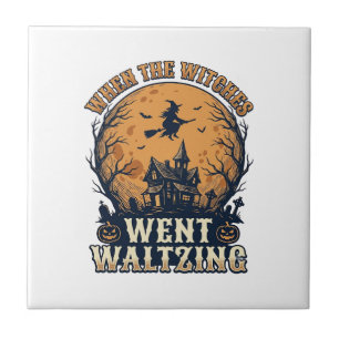 Hexe Waltzend Halloween Vintage Gravur Design_ Fliese