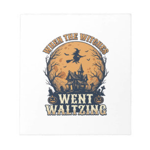 Hexe Waltzend Halloween Vintage Gravur Design_ Notizblock
