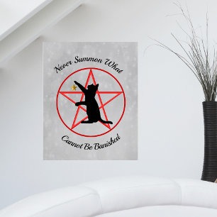 Hexe Wiccan Symbole Schwarze Katze Pentagramm Grau Poster