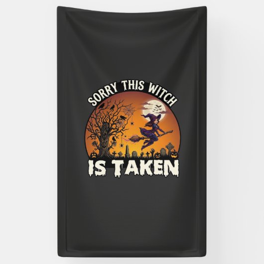Hexe wird Besen Baum Friedhof Halloween_1 Banner (Vertikal)