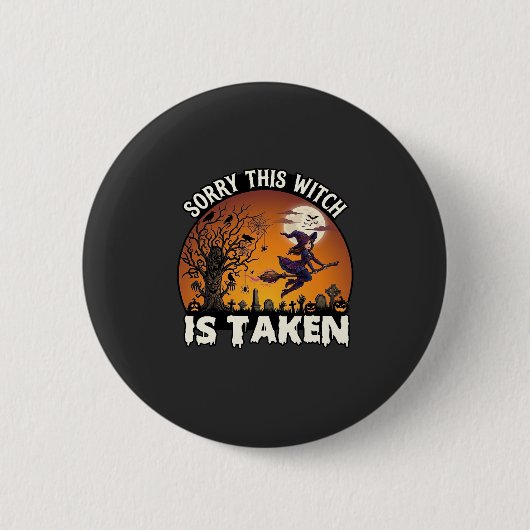 Hexe wird Besen Baum Friedhof Halloween_1 Button (Vorderseite)