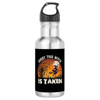 Hexe wird Besen Baum Friedhof Halloween_1 Edelstahlflasche