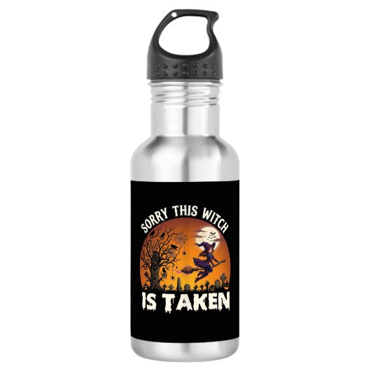 Hexe wird Besen Baum Friedhof Halloween_1 Edelstahlflasche (Vorderseite)