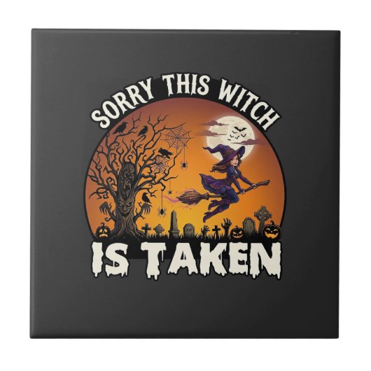 Hexe wird Besen Baum Friedhof Halloween_1 Fliese (Vorderseite)