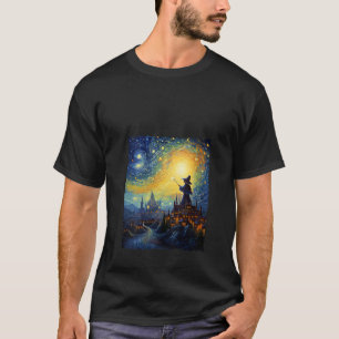 Hexe Zeichnend nächtliches Halloween Starry Night  T-Shirt