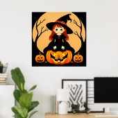 Hexe zu Halloween Einstellung mit Kürpen Poster (Heimbüro)