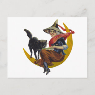 Hexe zu Halloween Vintage Postkarte