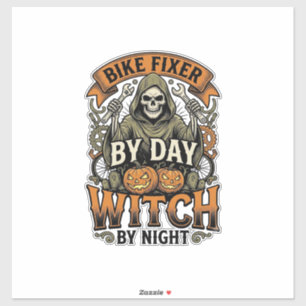 Hexe zur Fahrradreparatur Vintage-Halloween-Fahrra Aufkleber