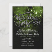 Hexen Ansammlung Green & Black Damask Einladung (Vorderseite)