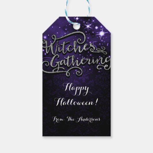 Hexen Ansammlung Lila & Black Damask Gefallen Geschenkanhänger (Vorderseite)