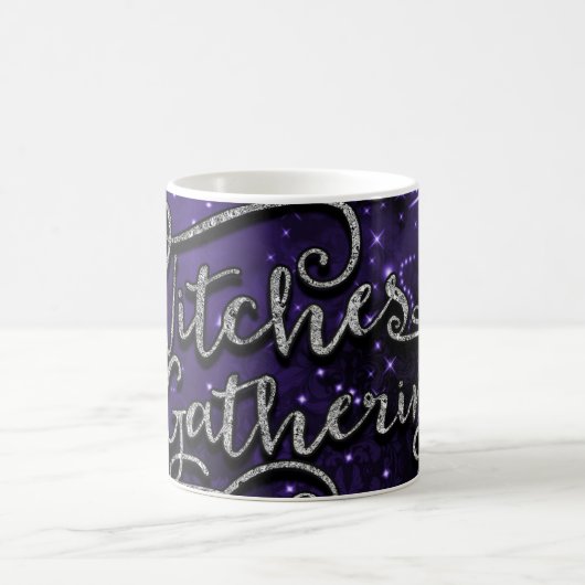 Hexen Ansammlung Lila & Black Damask Halloween Kaffeetasse (Mittel)