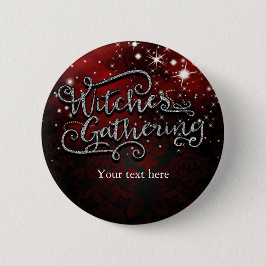Hexen Ansammlung Red & Black Damask Halloween Button (Vorderseite)