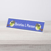 Hexen auf Brooms Flying Past Moon Cats Blue Schreibtischnamensplakette (Vorderseite )