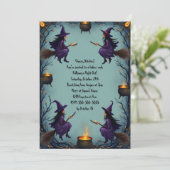 Hexen auf Brüdern mit Cauldron FrauenkHalloween Einladung (Stehend Vorderseite)
