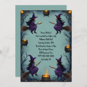 Hexen auf Brüdern mit Cauldron FrauenkHalloween Einladung (Vorne/Hinten)