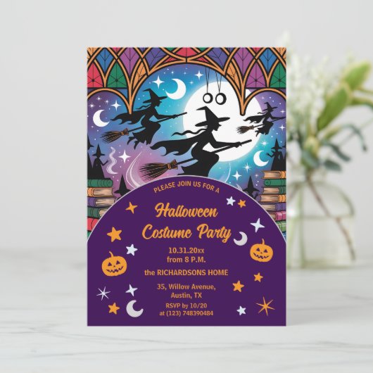 Hexen auf einem Mission Halloween Costume Party Einladung (Stehend Vorderseite)