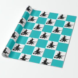 Hexen auf türkis-weiß kariertem Geschenkpapier