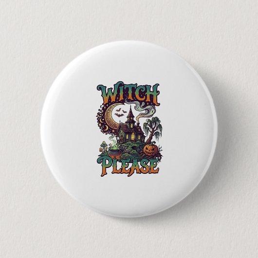 Hexen Bitte Spukhaus Halbmondkessel Button (Vorderseite)
