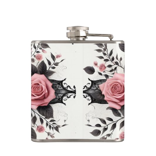 Hexen-Bräu Gothic-Blumendesign Flachmann (Rückseite)