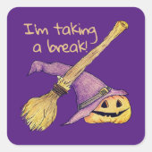 Hexen Broom Halloween Quadratischer Aufkleber (Vorderseite)