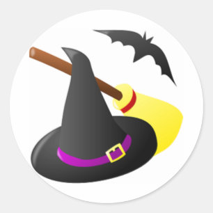 Hexen Broom und Hut Runder Aufkleber