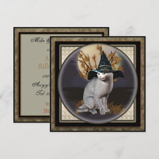 Hexen Cat Halloween-Party Square Einladung (Vorne/Hinten)