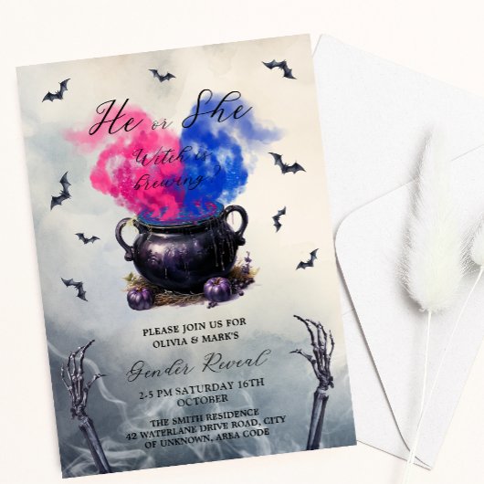 Hexen cauldron Halloween Baby Gender Reveal Einladung