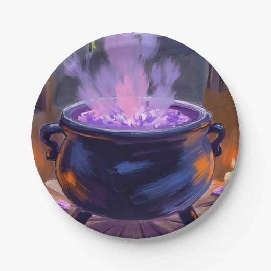Hexen Cauldron Lila Halloween-Party Spooky Pappteller (Vorderseite)
