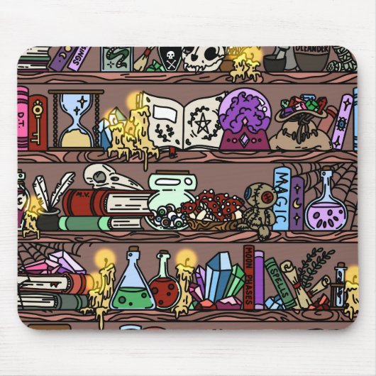 Hexen-Cozys-überfülltes Bücherregal Mousepad (Vorne)