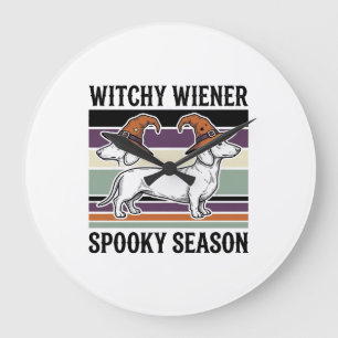 Hexen-Dachshund-Halloween-Vintage-Gravur-Hund S Große Wanduhr